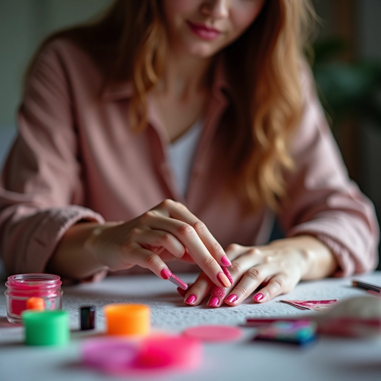 Preparação das unhas para aplicação de pó neon.