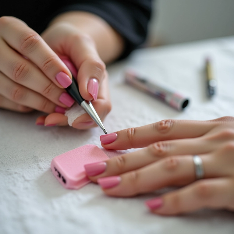 Preparando as unhas para aplicação de glitter.
