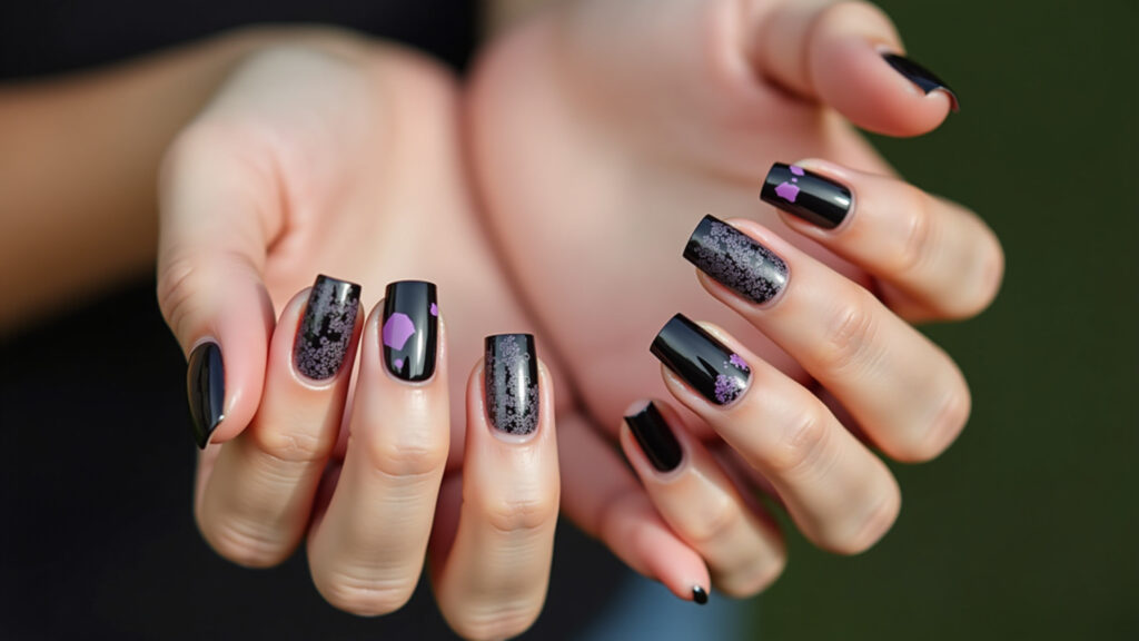 Professional photography of woman's hands with geometric nail art, modern design, natural lighting, Unhas geométricas com design moderno.