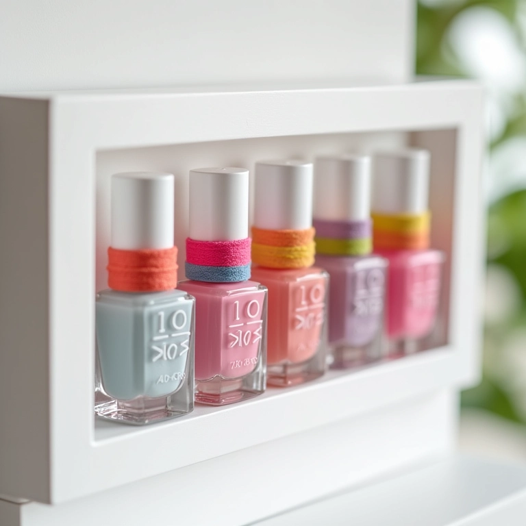 Quadro de esmaltes com elásticos coloridos.
