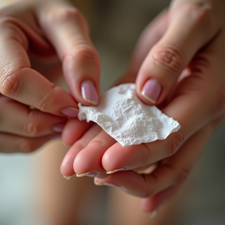 Reforço de unha quebrada com papel higiênico e esmalte.