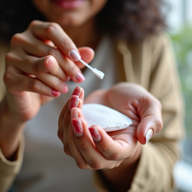 Remoção de esmalte com álcool em gel.