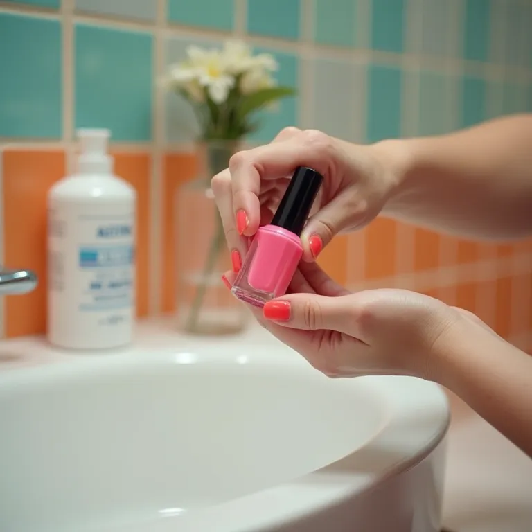 Remoção de esmalte com removedor com acetona.