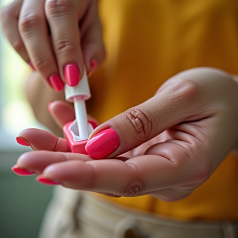 Remoção de esmalte em gel em casa com mãos coloridas e vibrantes.