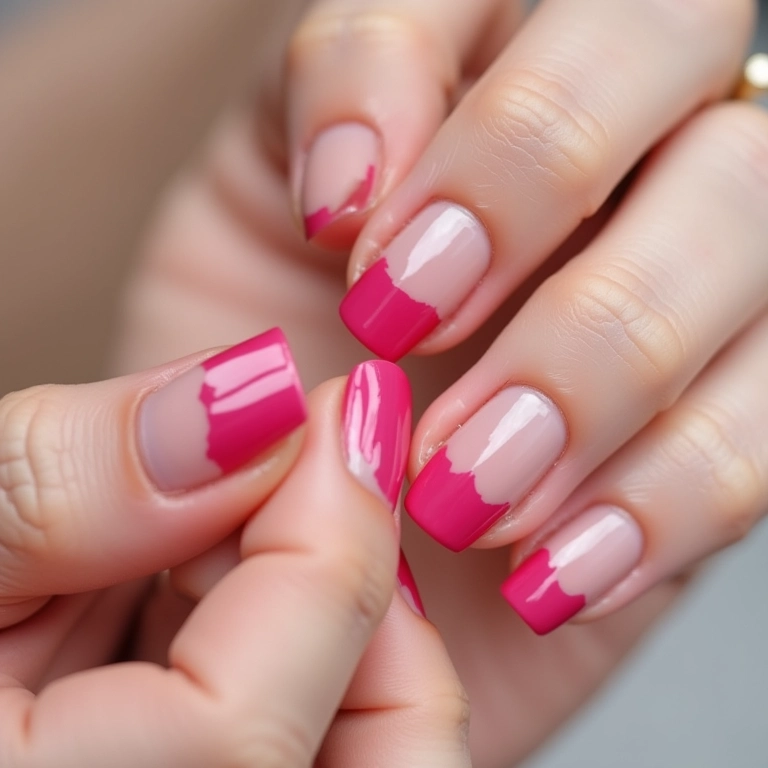 Removedor de esmalte sem acetona limpando o contorno da francesinha.
