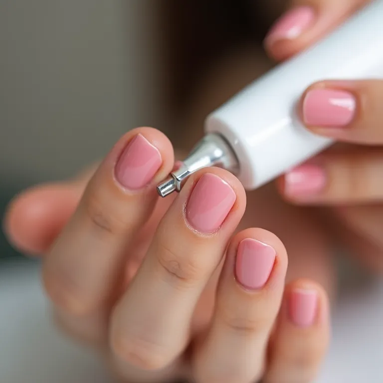 Removendo o esmalte em gel com espátula, com cuidado.