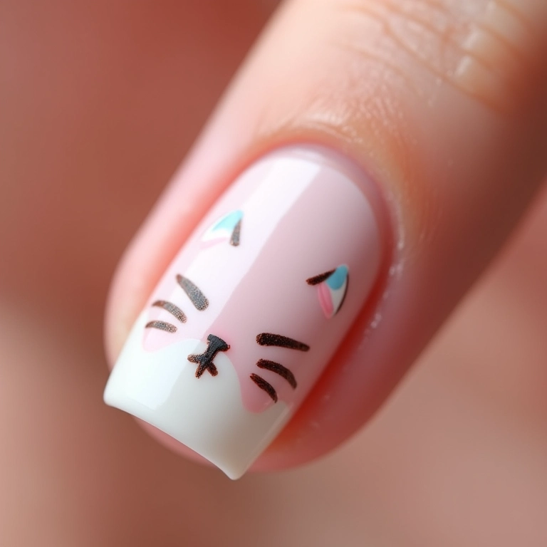 Rostinho de gato minimalista em unhas.
