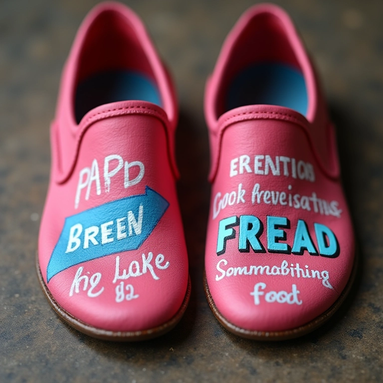 Sapatos com frases e palavras inspiradoras pintadas com esmalte.