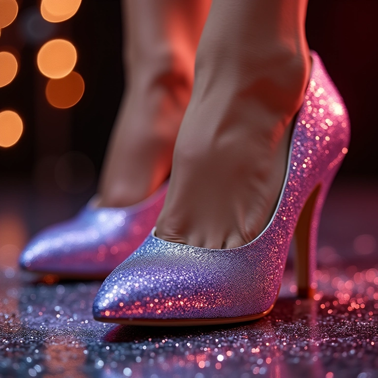 Sapatos com glitter e esmalte para um toque glamouroso.