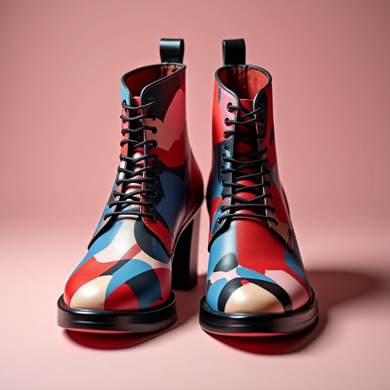 Sapatos com padrões geométricos modernos feitos com esmalte.