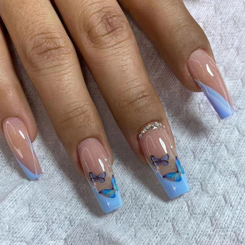 Unha de Gel Azul Borboleta em Oferta ...