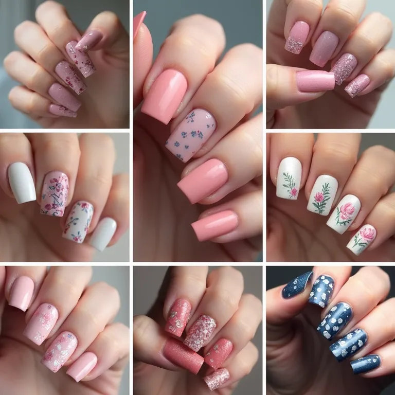 Tabela resumo de ideias criativas com unhas decoradas PNG.