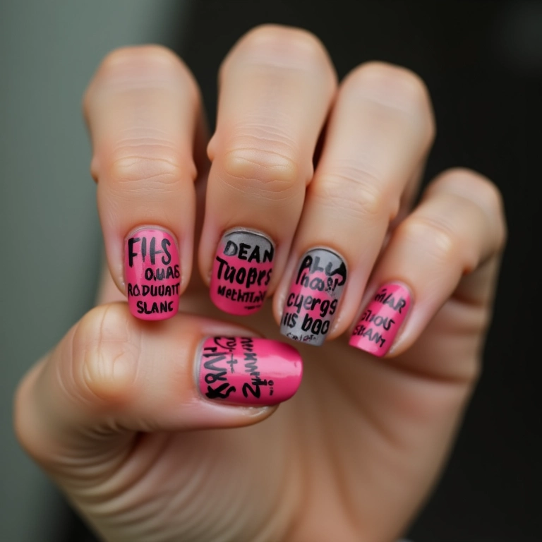 Tattoo esmalte com frases e palavras inspiradoras nas unhas.