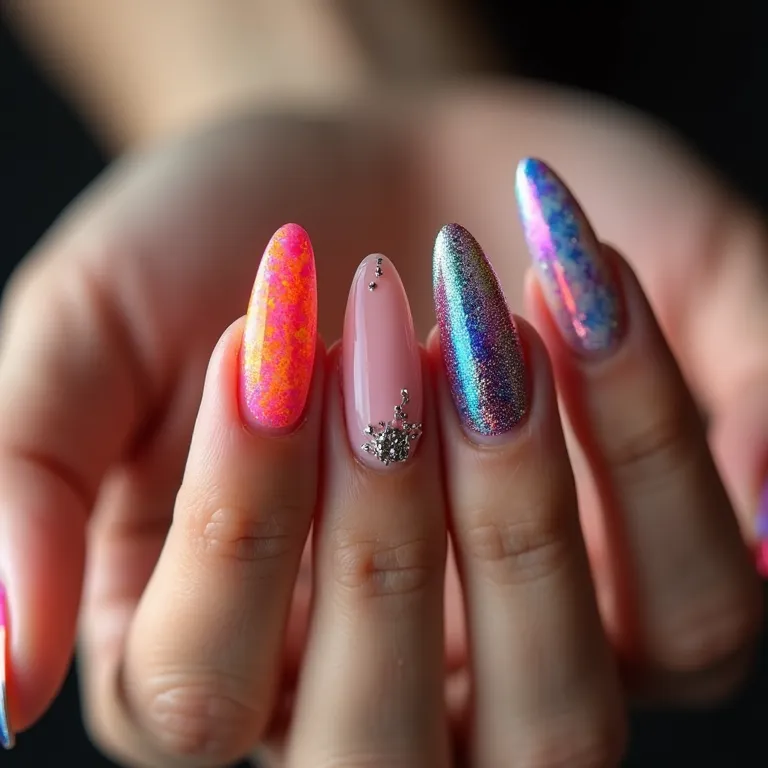 Tendências de Nail Art 2026: Cores vibrantes, metalizados e texturas 3D.