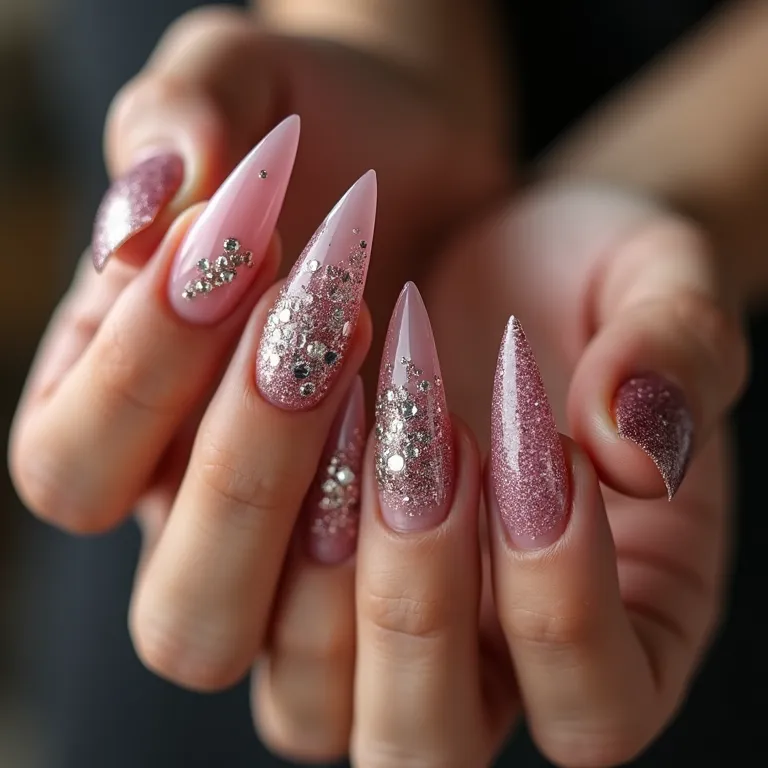 Texturas inovadoras em unhas: glitter, pedrarias e 3D.