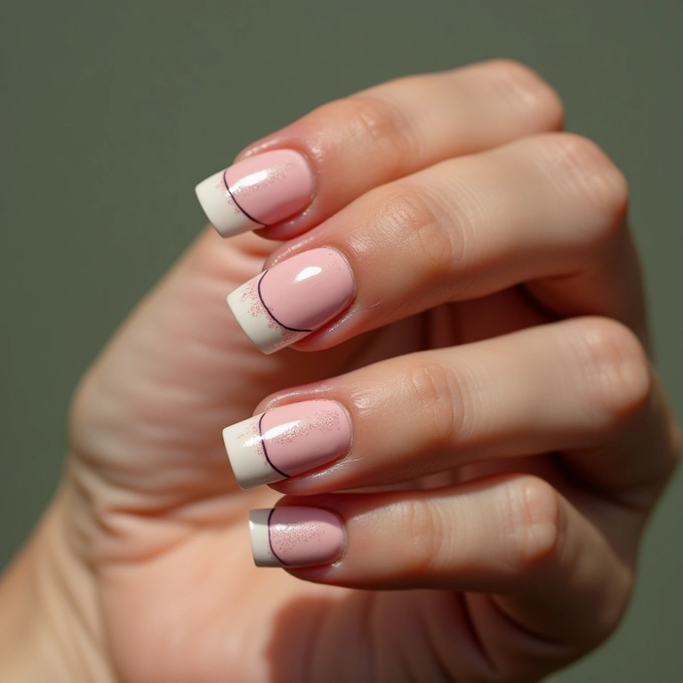 Traços finos e minimalistas em unhas quadradas curtas.