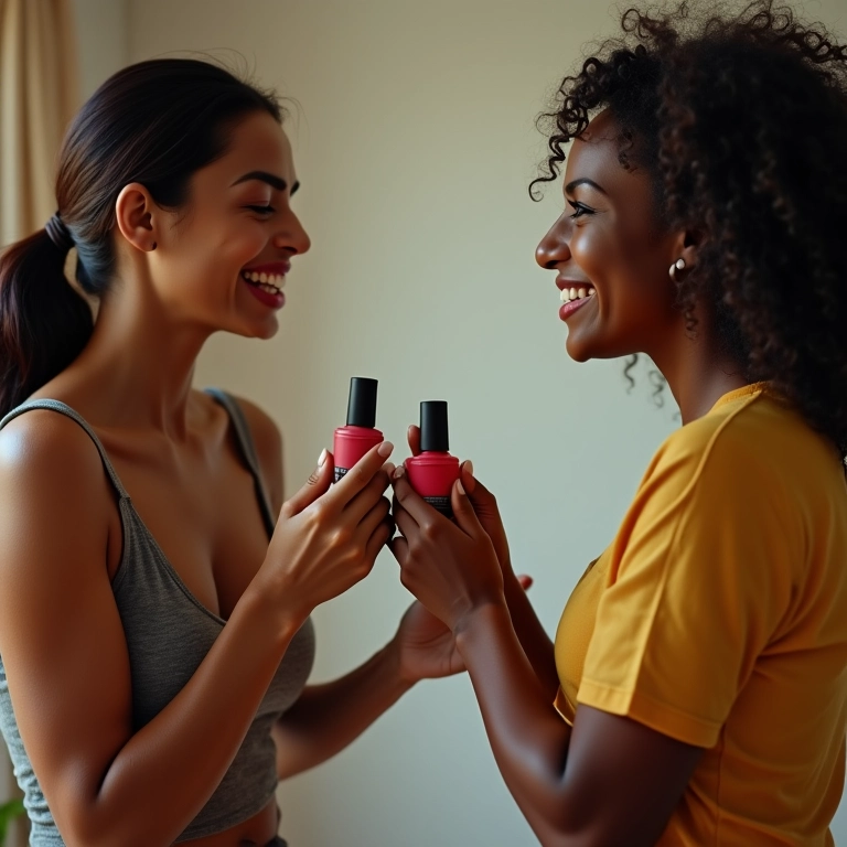 Troca de esmaltes entre amigas.