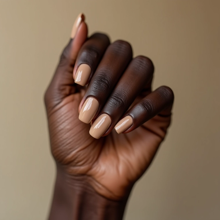 Unha amendoada minimalista em tons nude, chique e discreta.