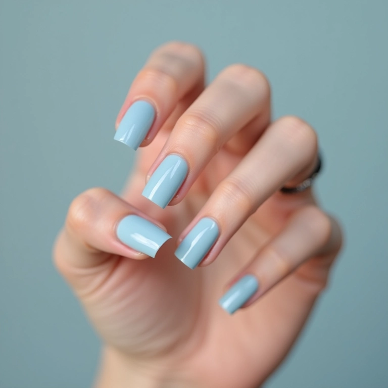 Unha azul bebê minimalista com acabamento brilhante.