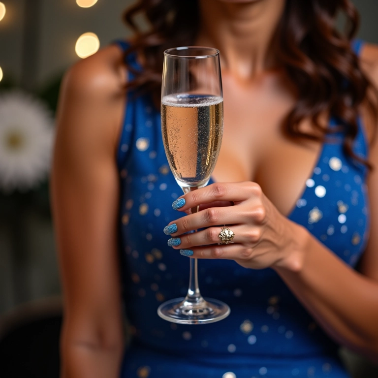 Unha de gel azul com glitter: brilho e glamour em suas mãos.