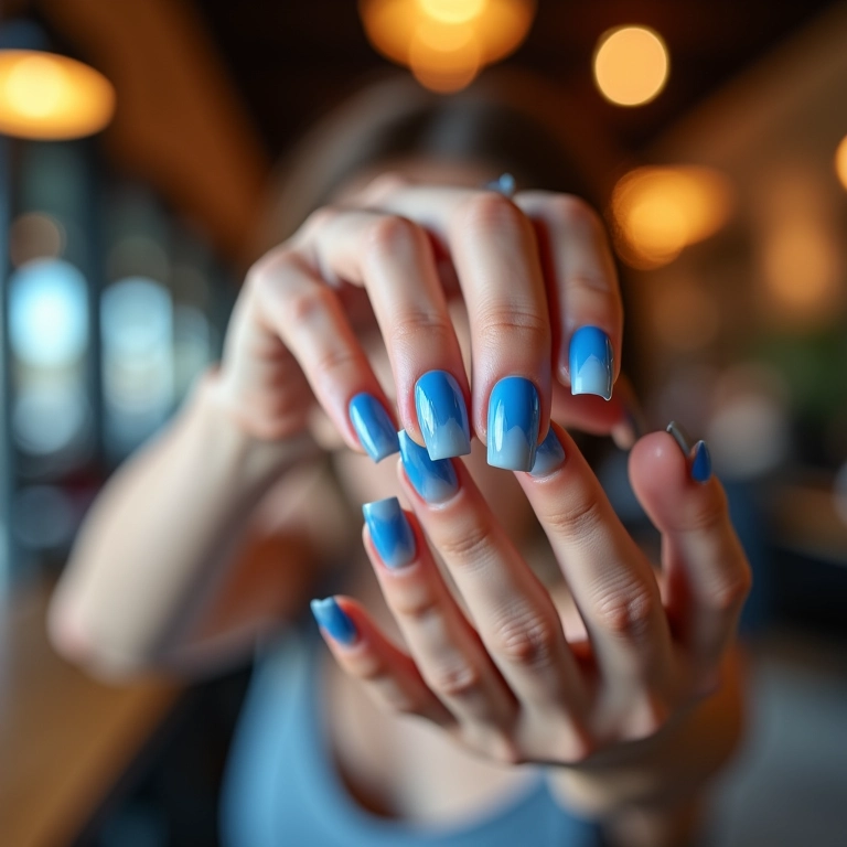 Unha de gel azul degradê: modernidade e estilo em um só design.