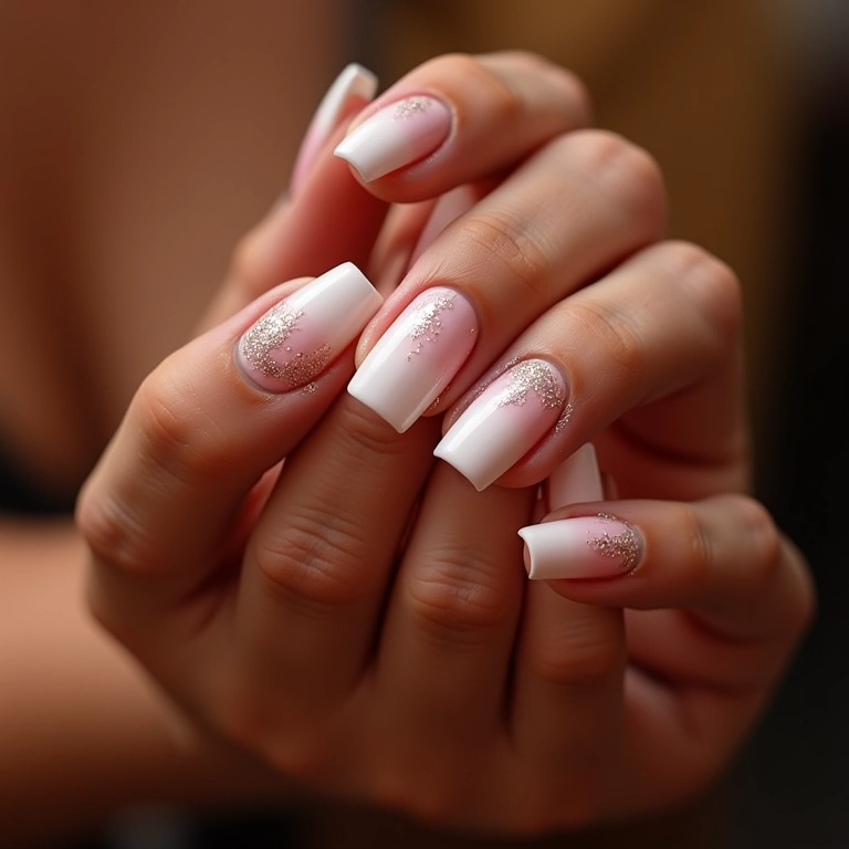 Unha de gel francesinha com glitter.