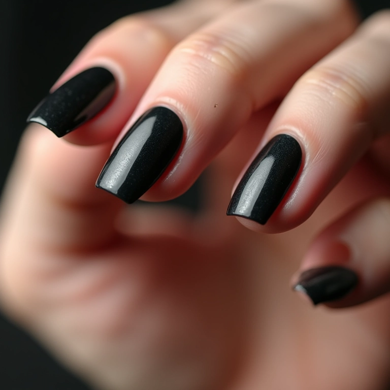Unha de gel preta com efeito ombré.