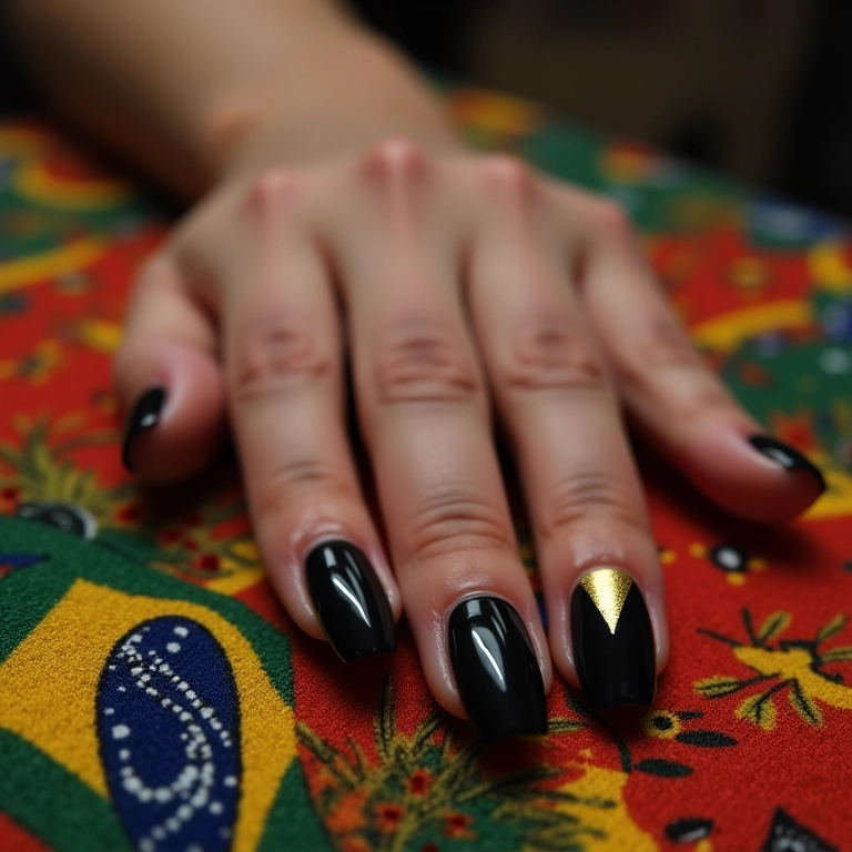 Unha de gel preta com filha única dourada