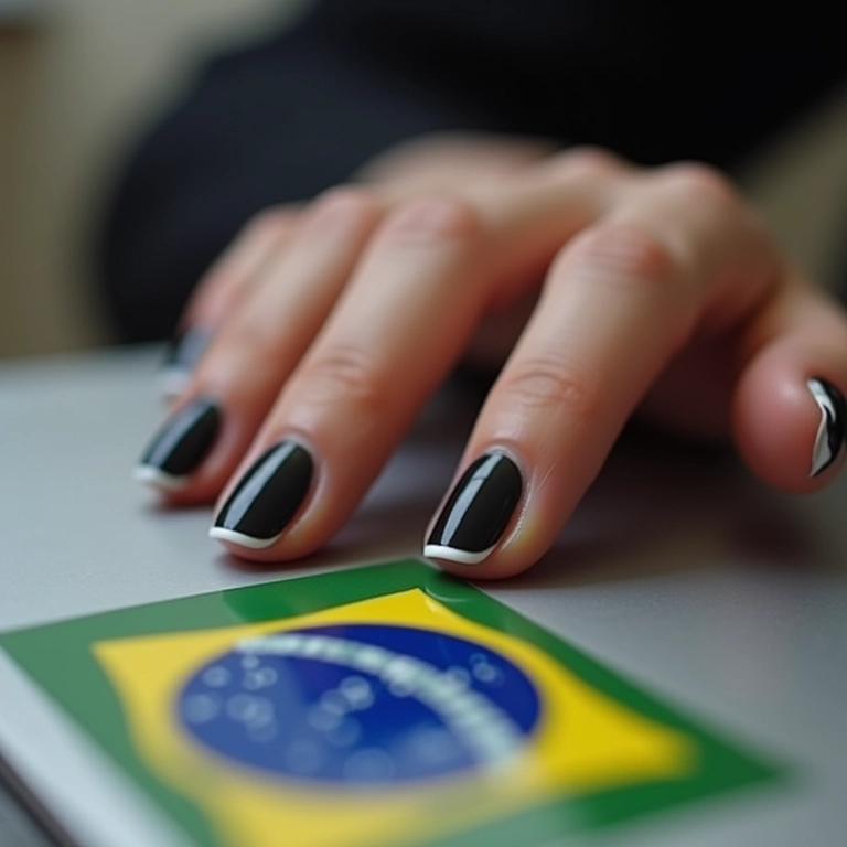 Unha de gel preta com francesinha branca fina