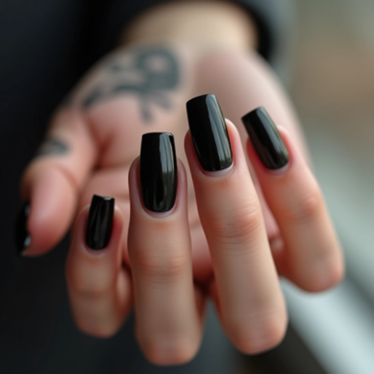 Unha de gel preta minimalista.