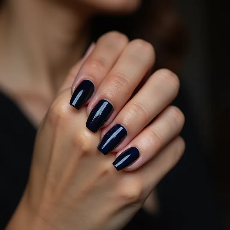Unha decorada azul escuro elegante e sofisticada