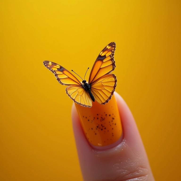 Unha decorada com borboleta amarela.