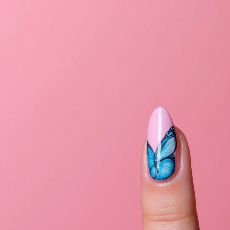 Unha decorada com borboleta azul.