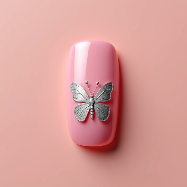 Unha decorada com borboleta minimalista.