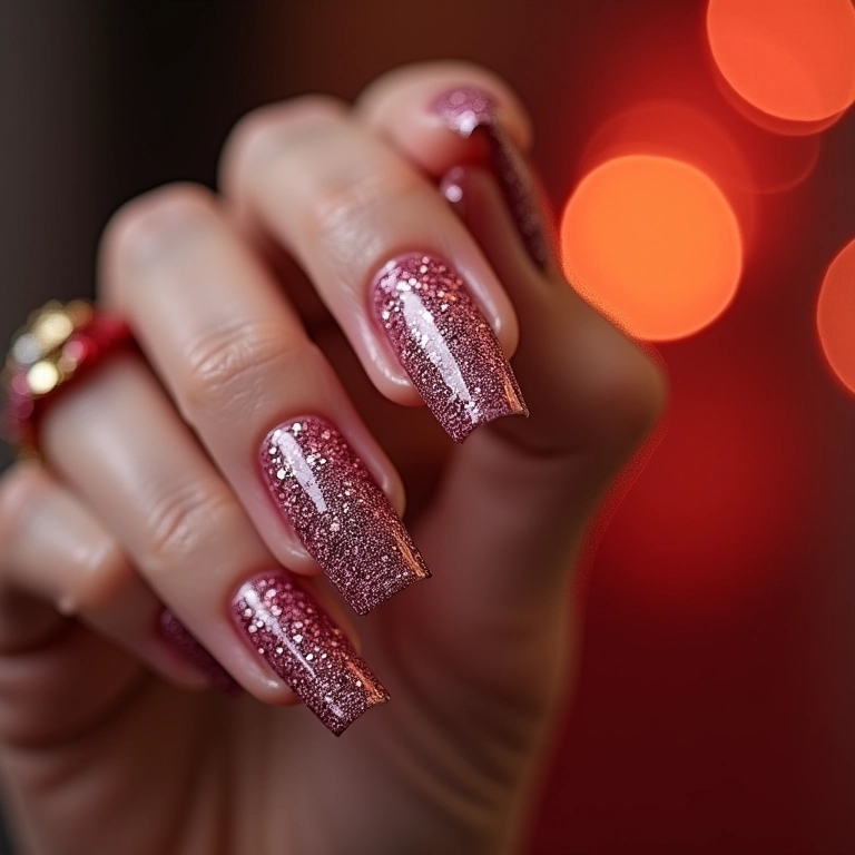 Unha decorada com glitter brilhante.