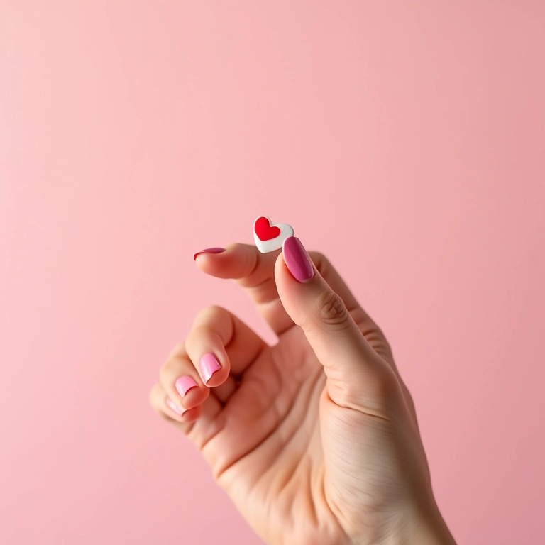 Unha decorada minimalista com um pequeno coração rosa.