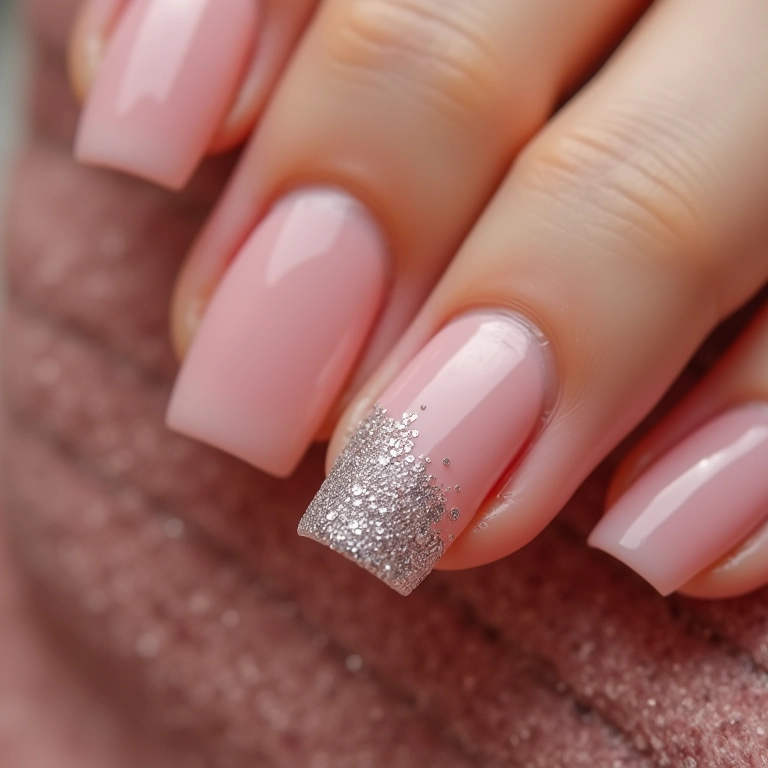 Unha filha única com glitter brilhante.