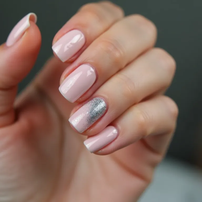 Unha filha única com glitter em manicure de gel, brilho discreto.