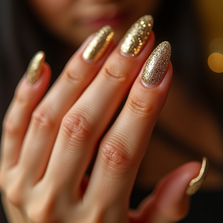 Unha francesinha com glitter dourado para o Ano Novo.