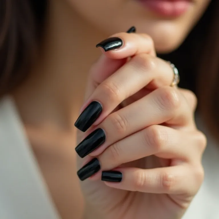 Unha preta lisa quadrada minimalista.