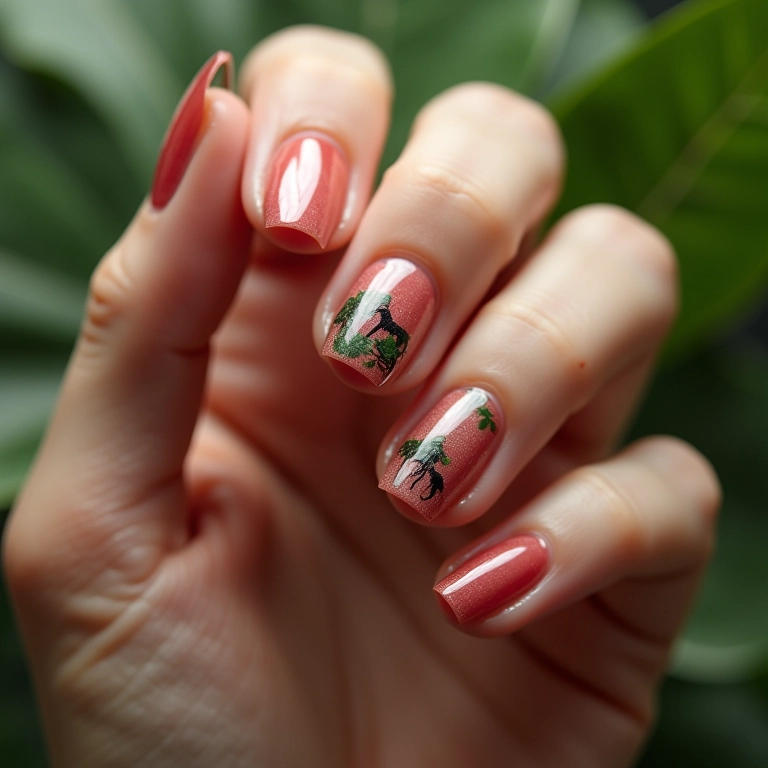 Unha transparente com filha única decorada.