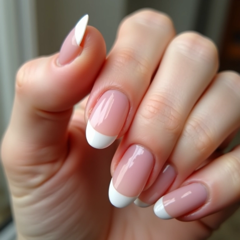 Unhas almond com francesinha clássica, elegantes e delicadas.