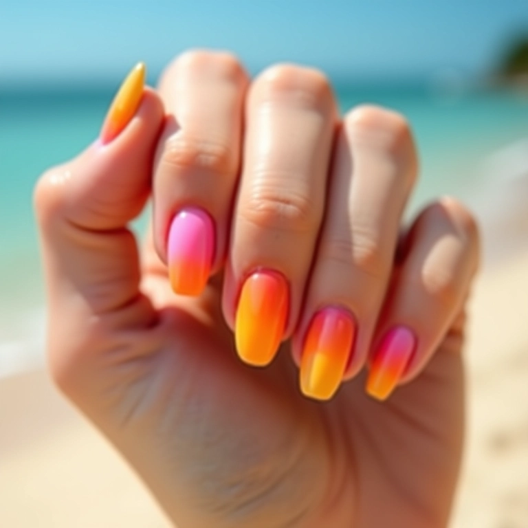 Unhas almond decoradas com cores vibrantes.