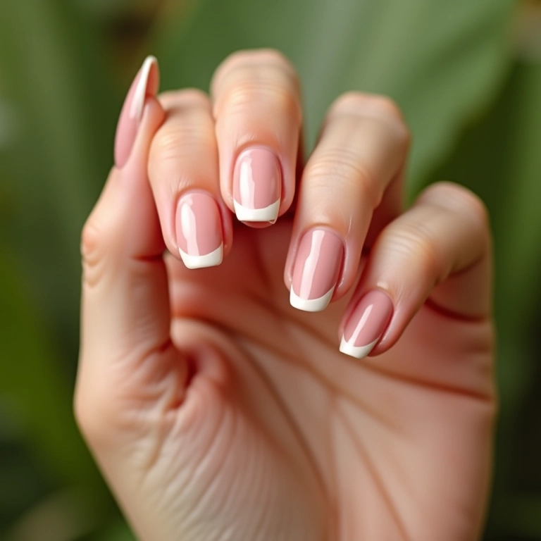 Unhas almond decoradas com francesinha clássica.