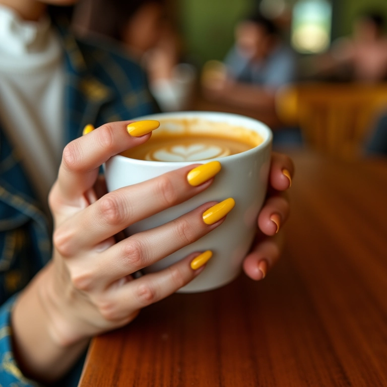 Unhas amarelas com francesinha, estilo moderno e elegante.
