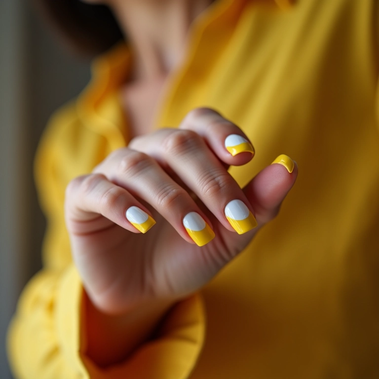 Unhas amarelas com inglesinha, um toque clássico e moderno.