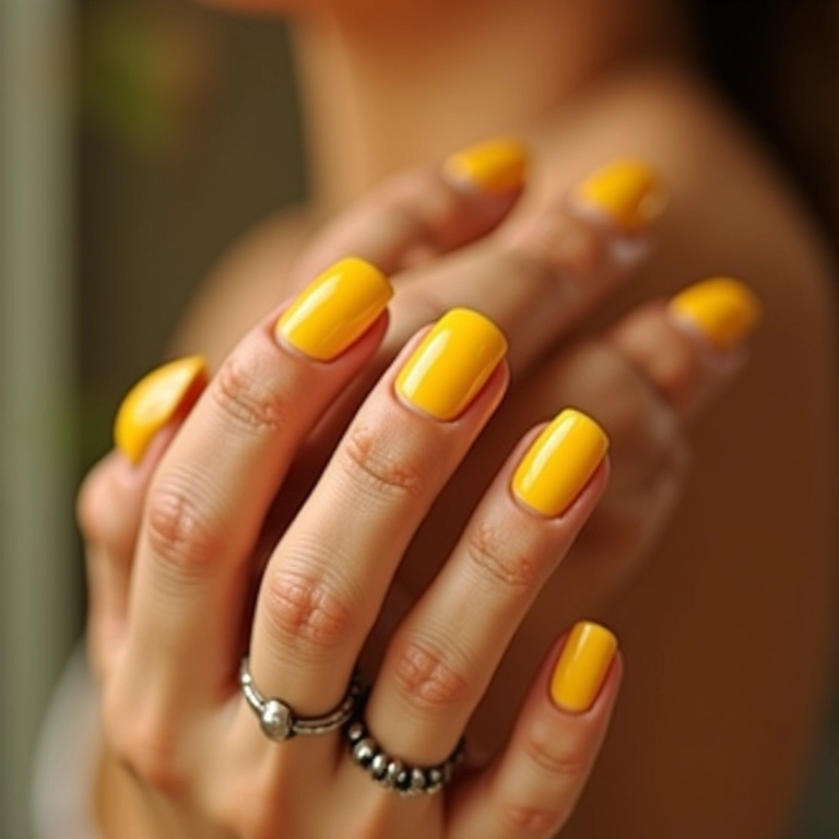 Unhas amarelas ombré, transição suave e moderna de cores.