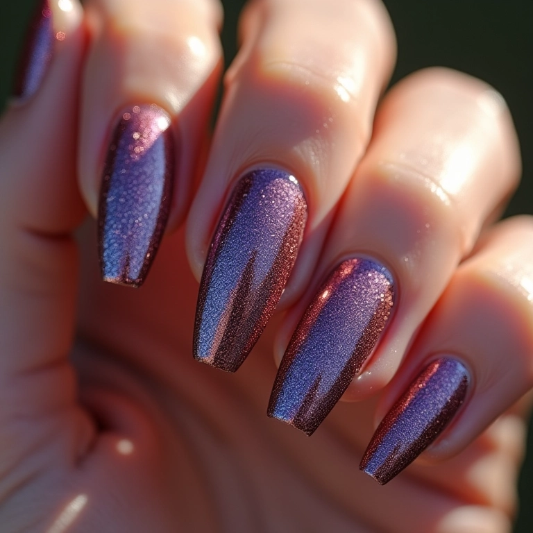 Unhas artísticas com esmaltes magnéticos e efeito especial.