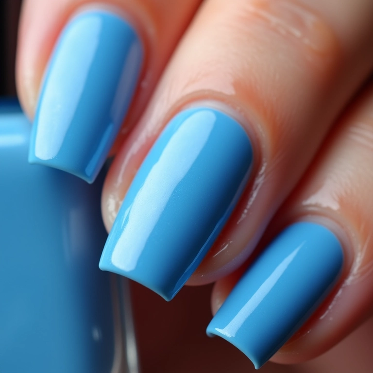 Unhas azuis com esponjado.