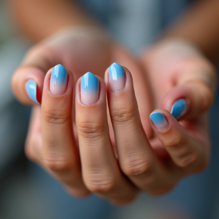Unhas azuis com francesinha.